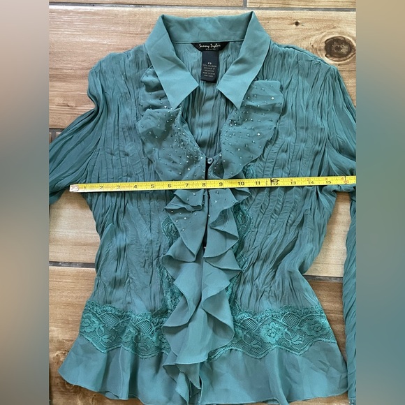 Vintage Y2K Top Sunny Tylor PS Turquoise Ruffle Flare Sleeve Fairy - Picture 4 of 9
